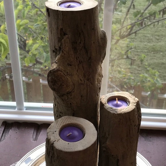 Extra Large Driftwood Candles set of 3 Tea Lights - Picture 7 of 13